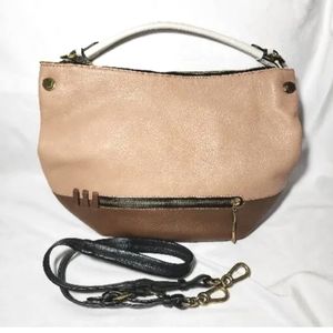 OrYany Soft Leather Satchel Purse Taupe Brown w Shoulder Strap EUC Brass Gold